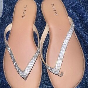 Torrid 10 W Gold Sandals/flip flops with rhinestones